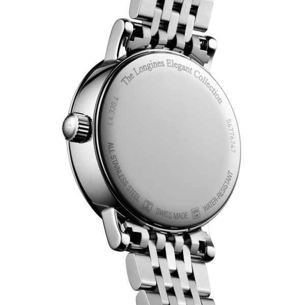 Montre Longines Elegant collection Phase de Lune quartz cadran blanc bracelet acier 30 mm L4.330.4.87.6