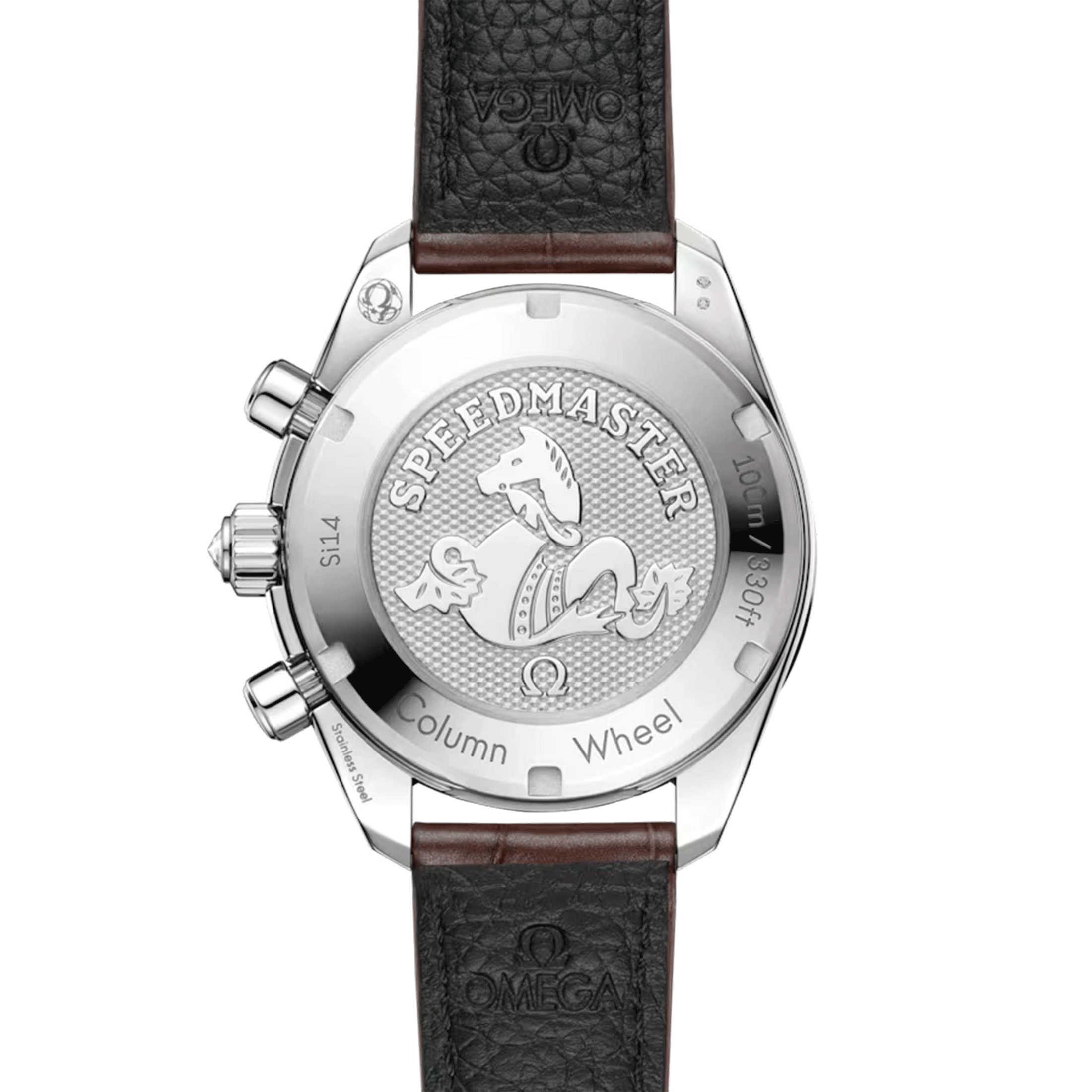 Montre Omega Speedmaster 38 Diamants Chronographe Co-Axial Chronometer automatique cadran brun bracelet cuir 38 mm