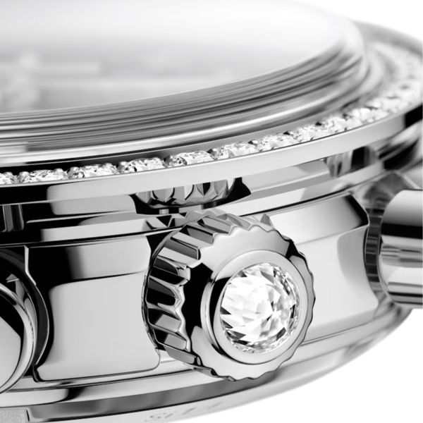Montre Omega Speedmaster 38 Diamants Chronographe Co-Axial Chronometer automatique cadran brun bracelet cuir 38 mm