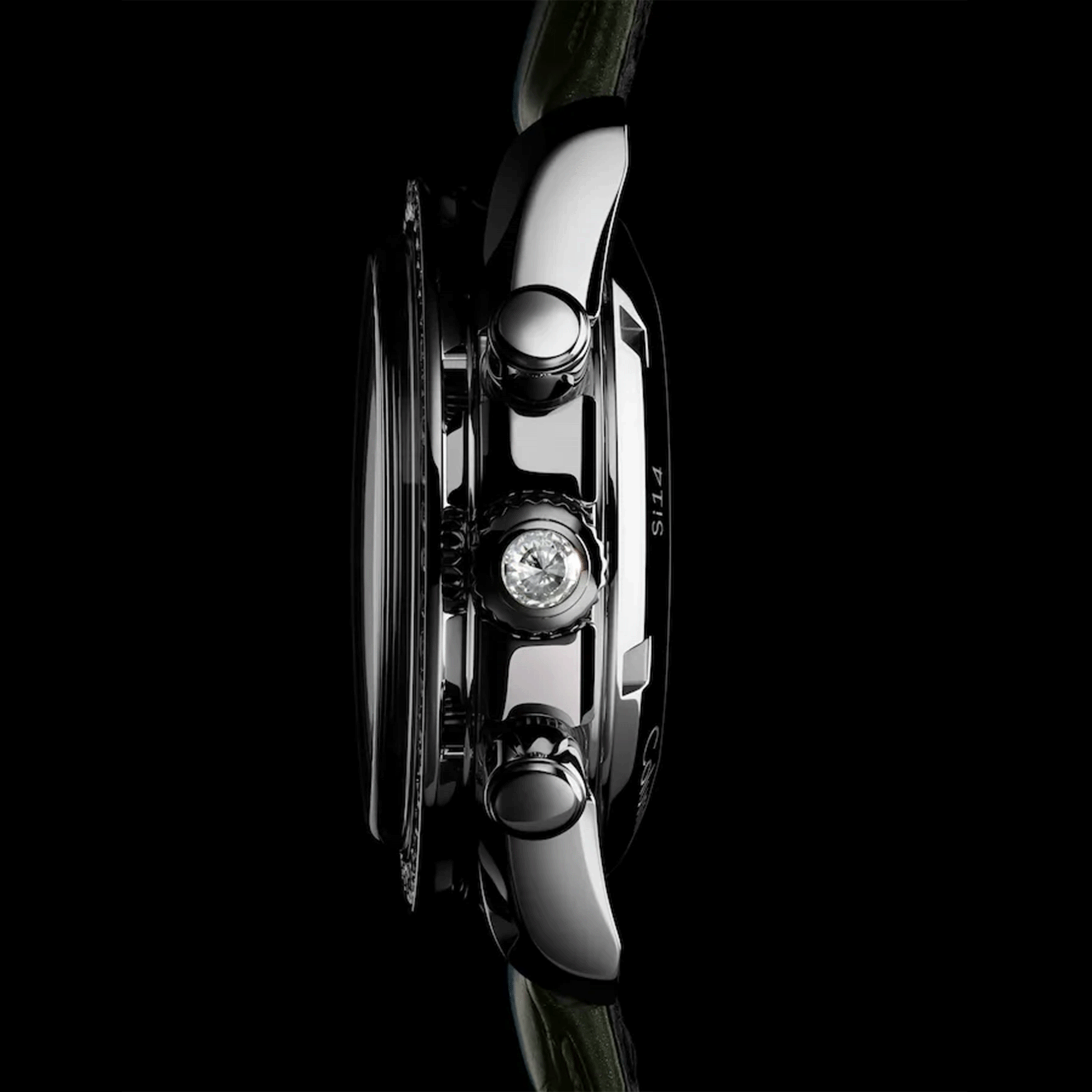 Montre Omega Speedmaster 38 Diamants Chronographe Co-Axial Chronometer automatique cadran vert bracelet cuir 38 mm