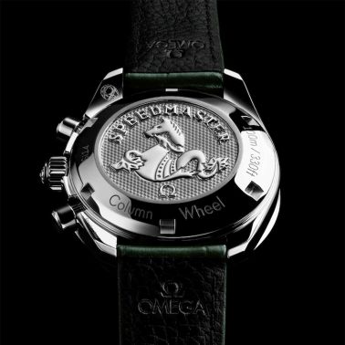 Montre Omega Speedmaster 38 Diamants Chronographe Co-Axial Chronometer automatique cadran vert bracelet cuir 38 mm