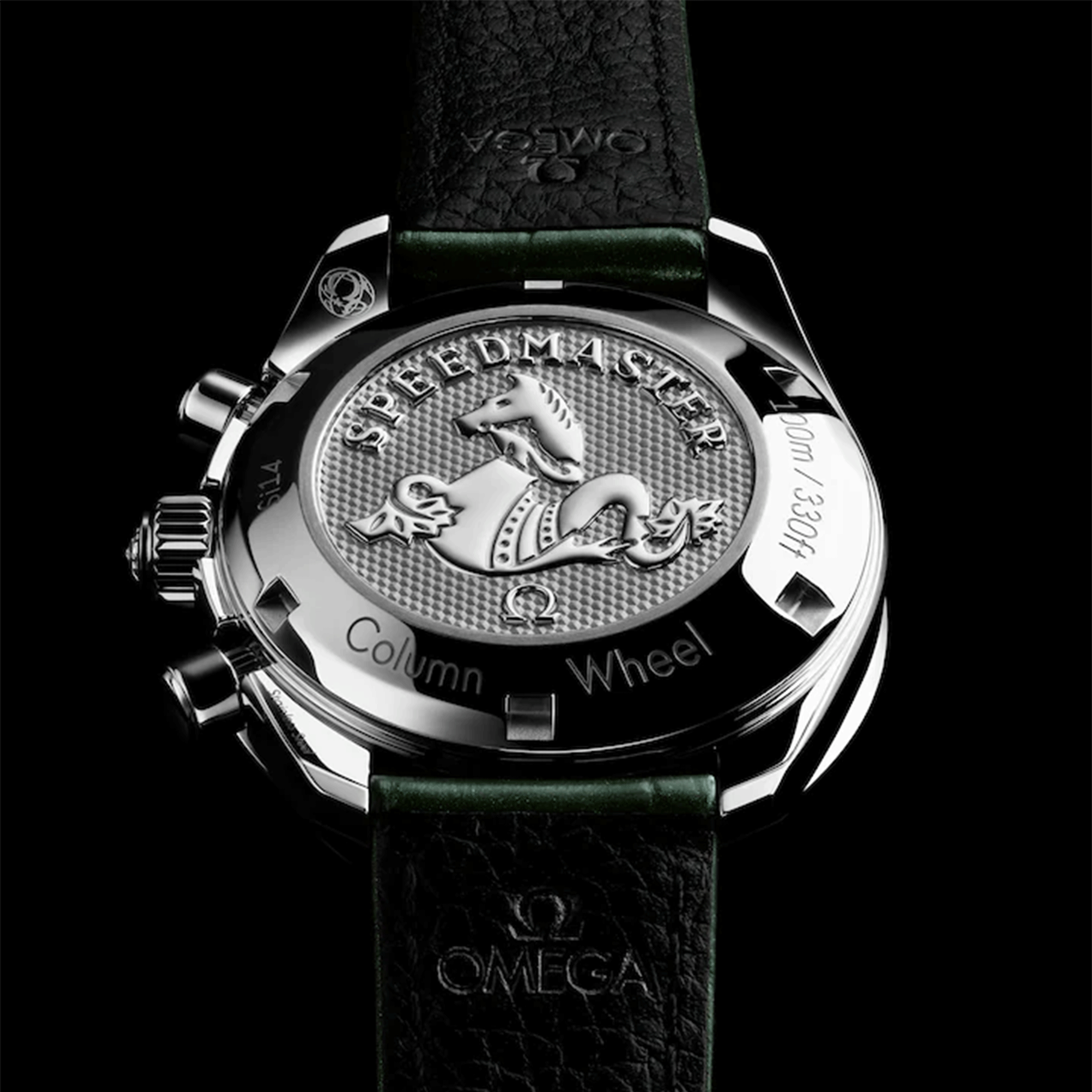 Omega Speedmaster 38 Diamonds Chronograph Co-Axial Chronometer automatic green dial leather strap 38 mm