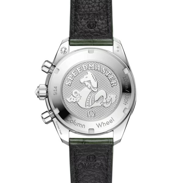 Montre Omega Speedmaster 38 Diamants Chronographe Co-Axial Chronometer automatique cadran vert bracelet cuir 38 mm