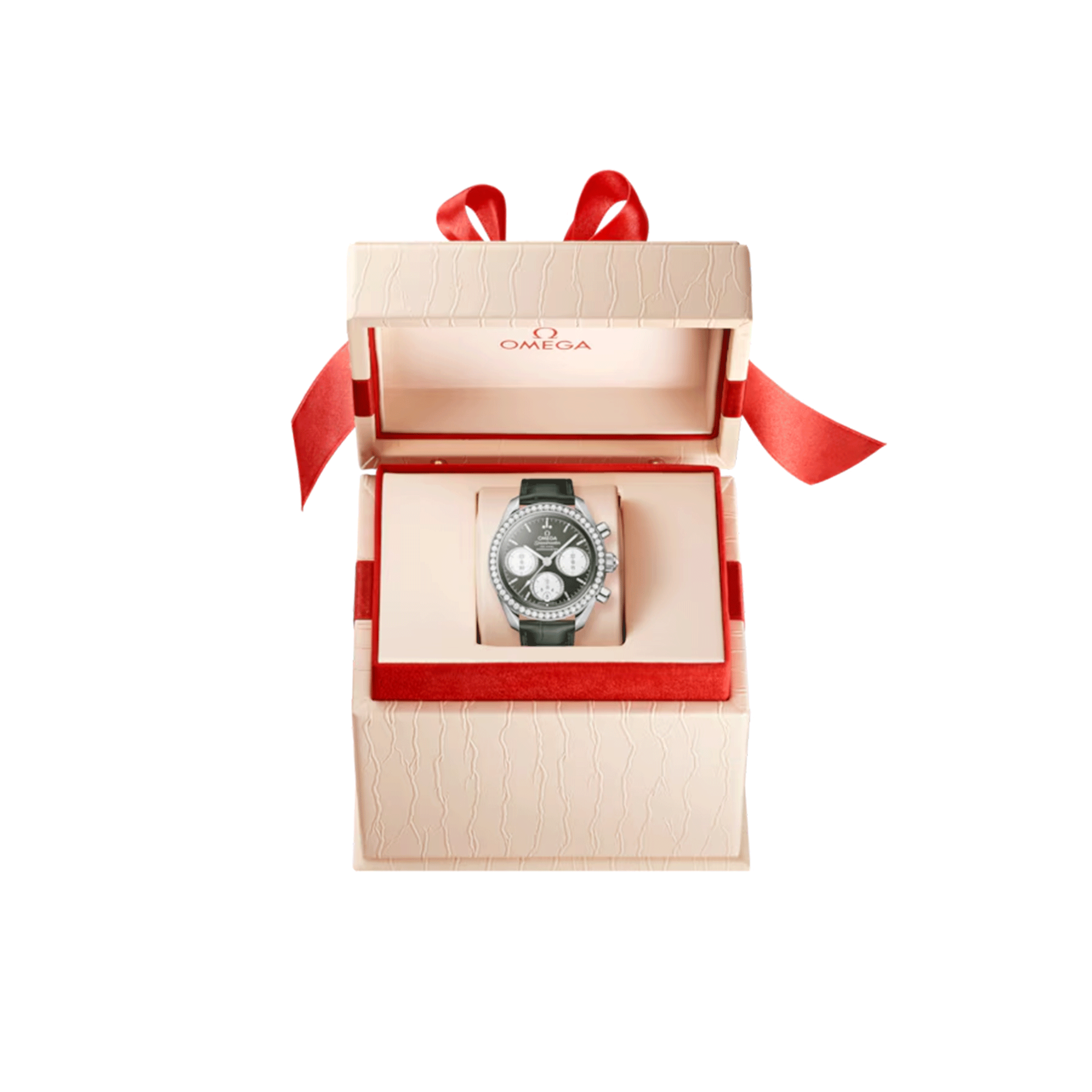 Montre Omega Speedmaster 38 Diamants Chronographe Co-Axial Chronometer automatique cadran vert bracelet cuir 38 mm