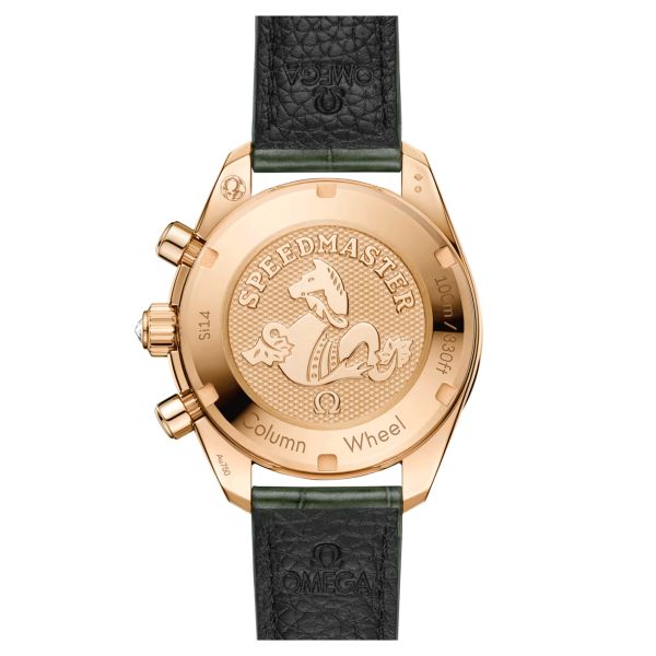Omega Speedmaster 38 Diamonds Chronograph Co-Axial Chronometer automatic Moonshine Gold green dial leather strap 38 mm
