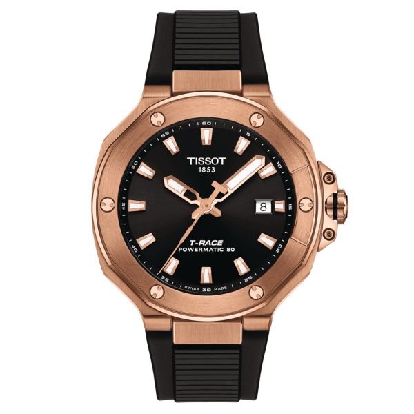 Tissot T-Race PVD Rose Gold Powermatic 80 watch black dial black rubber strap 41 mm T141.807.37.051.00