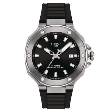 Montre Tissot T-Race Powermatic 80 cadran noir bracelet caoutchouc noir 41 mm T141.807.17.051.00