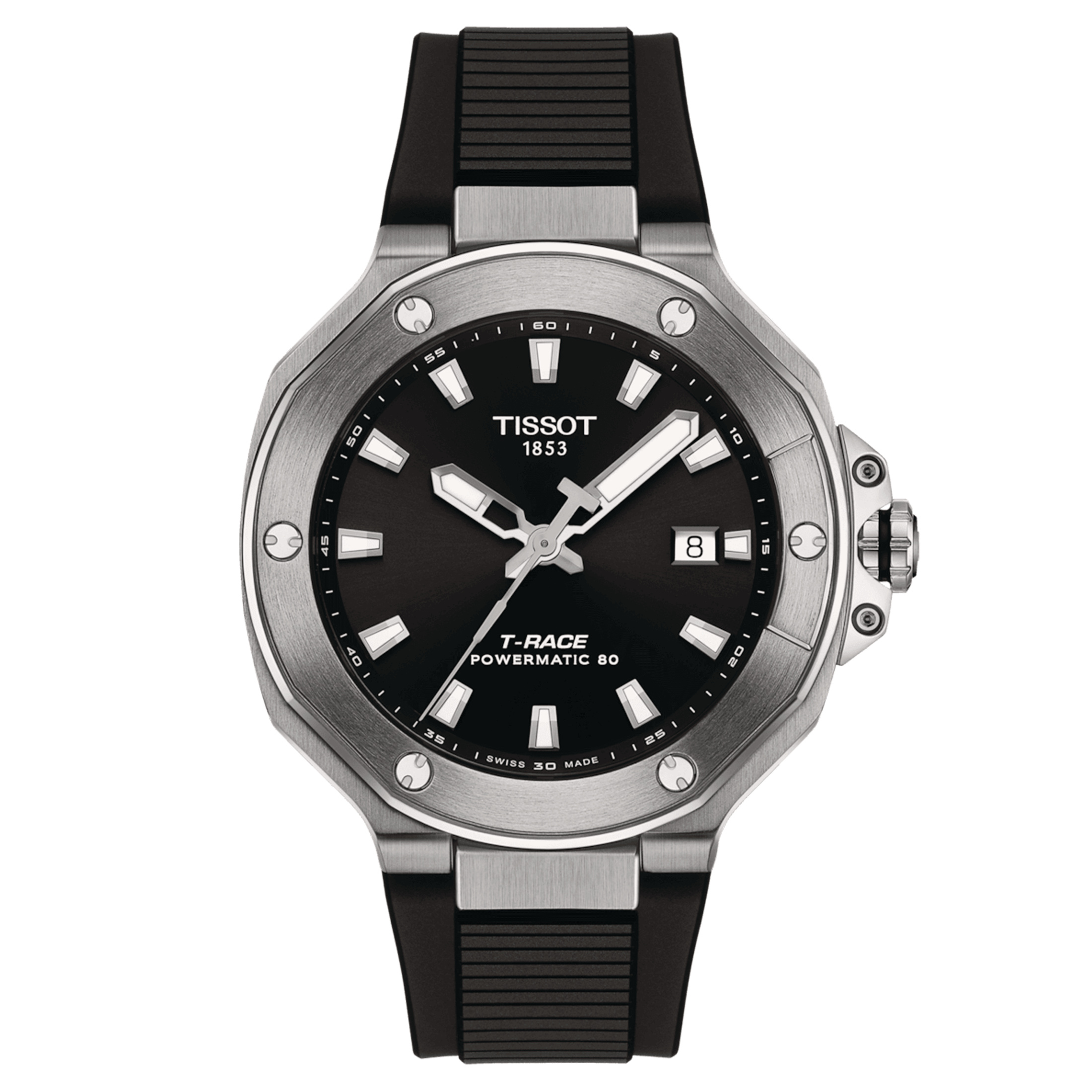 Montre Tissot T-Race Powermatic 80 cadran noir bracelet caoutchouc noir 41 mm T141.807.17.051.00