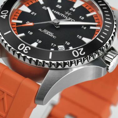 Hamilton Khaki Navy Scuba automatic watch black dial orange rubber strap 40 mm