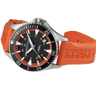 Hamilton Khaki Navy Scuba automatic watch black dial orange rubber strap 40 mm