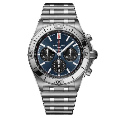 Montre Breitling Chronomat B01 Chronograph automatique cadran bleu bracelet acier 42 mm AB0134101C1A1