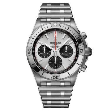 Montre Breitling Chronomat B01 Chronograph automatique cadran argent bracelet acier 42 mm AB0134101G1A1