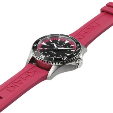 Hamilton Khaki Navy Scuba automatic watch black dial pink rubber strap 40 mm