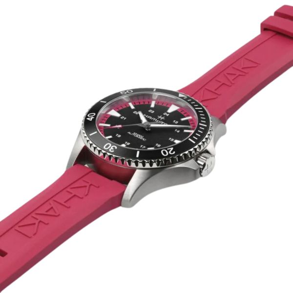 Hamilton Khaki Navy Scuba automatic watch black dial pink rubber strap 40 mm
