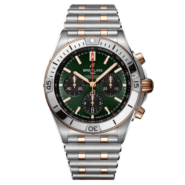 Breitling Chronomat B01 Chronograph automatic watch blue dial steel bracelet and red gold 42 mm