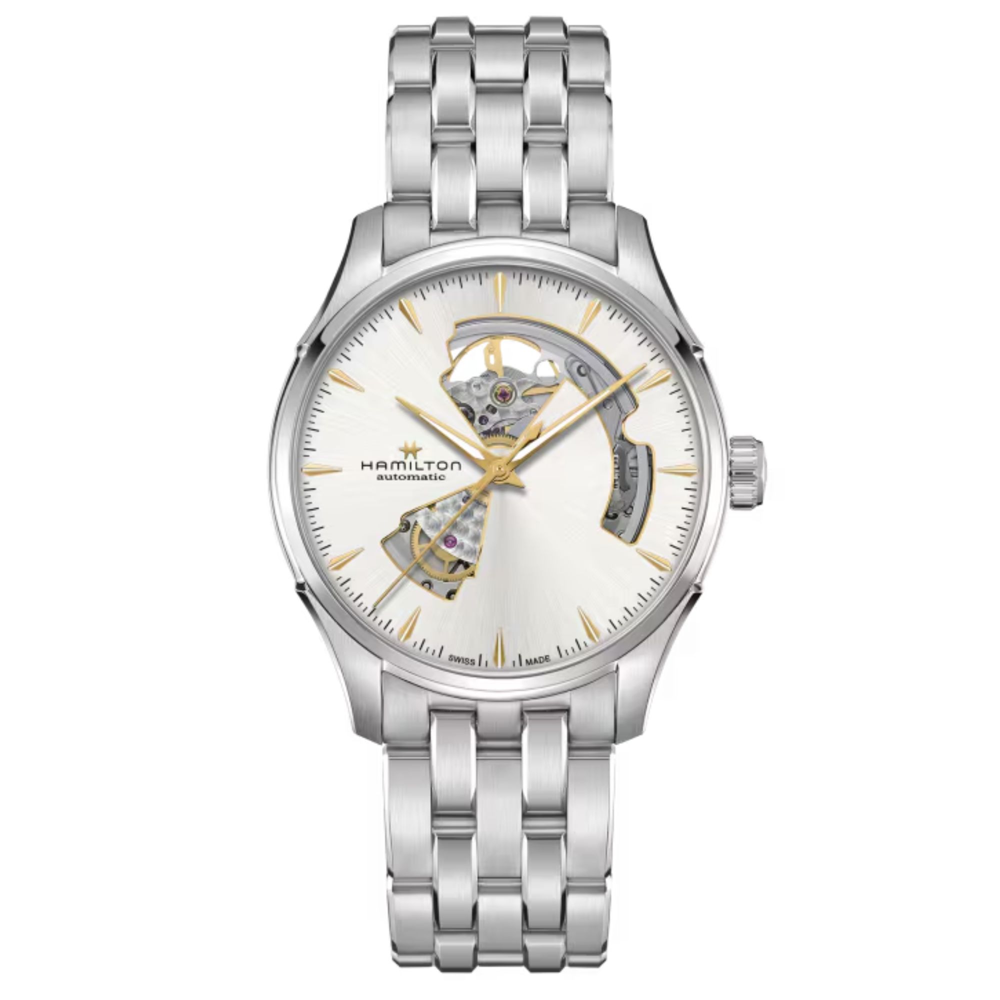 Montre Hamilton Jazzmaster Open Heart Auto cadran blanc bracelet acier 40 mm