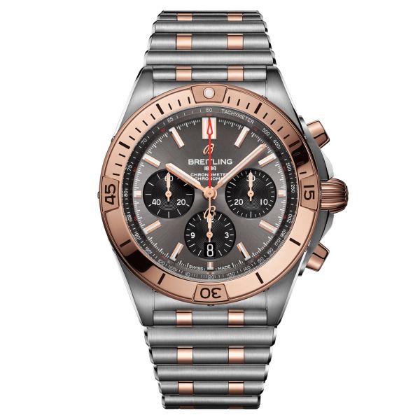 Montre Breitling Chronomat B01 Chronograpge Or automatique cadran anthracite bracelet acier et or rouge 42 mm UB0134101B1U1