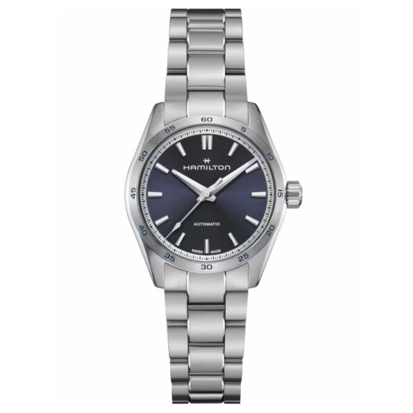 Hamilton Jazzmaster Performer automatic watch blue dial steel bracelet 34 mm
