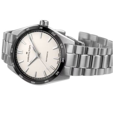 Montre Hamilton Jazzmaster Performer automatique cadran blanc bracelet acier 38 mm