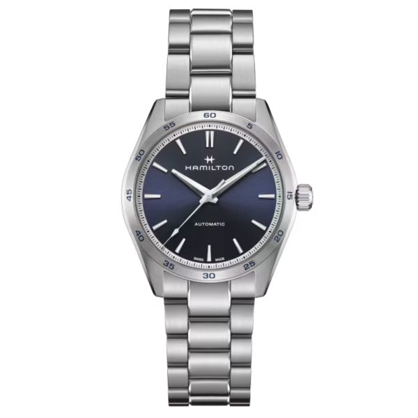 Montre Hamilton Jazzmaster Performer automatique cadran bleu foncé bracelet acier 38 mm