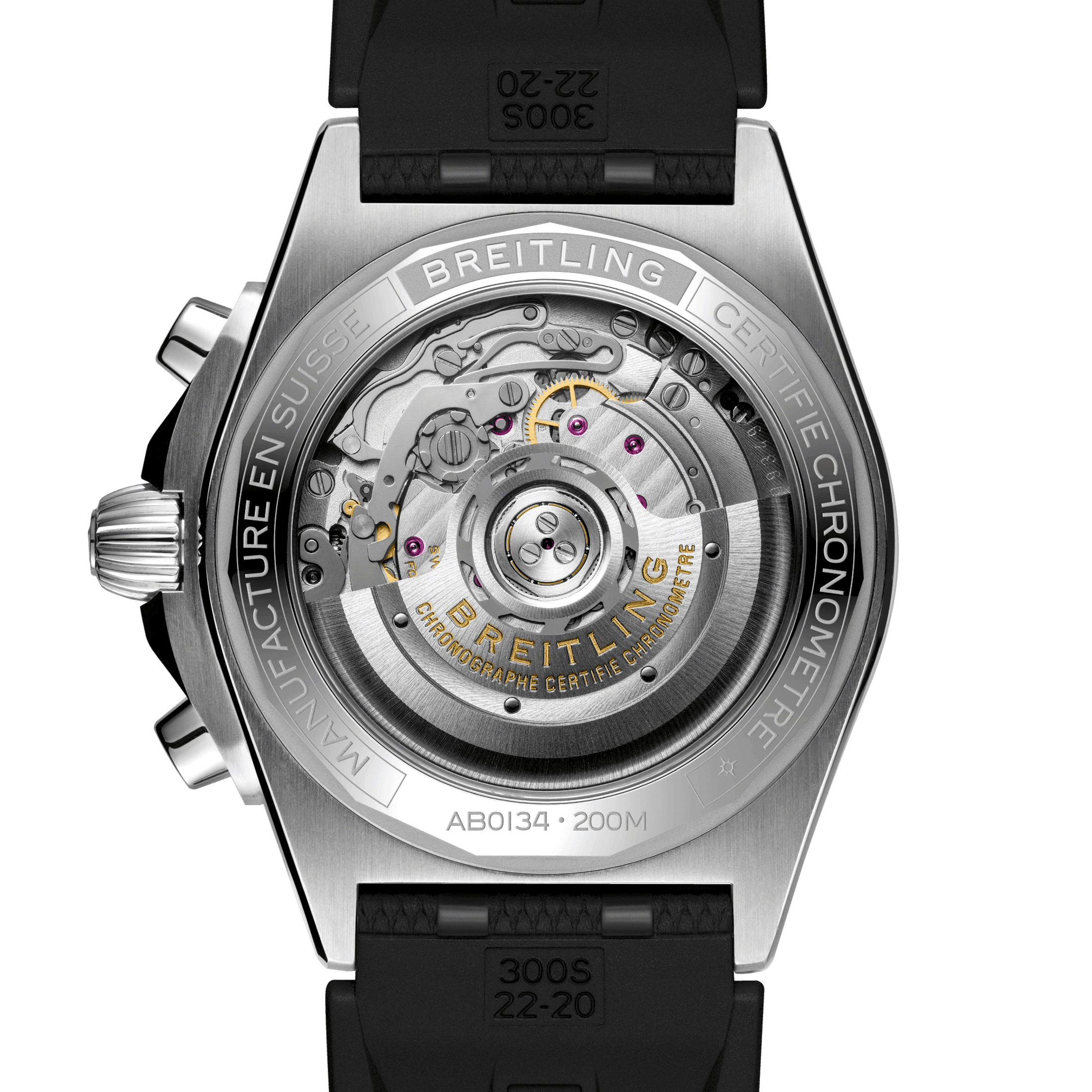 Montre Breitling Chronomat B01 Chronograph automatique lunette sertie cadran noir bracelet caoutchouc noir Rouleaux 42 mm AB0134