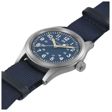 Hamilton Khaki Field Mechanical watch blue dial blue NATO strap 38 mm