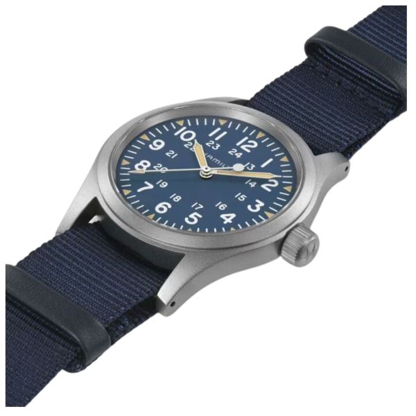 Hamilton Khaki Field Mechanical watch blue dial blue NATO strap 38 mm