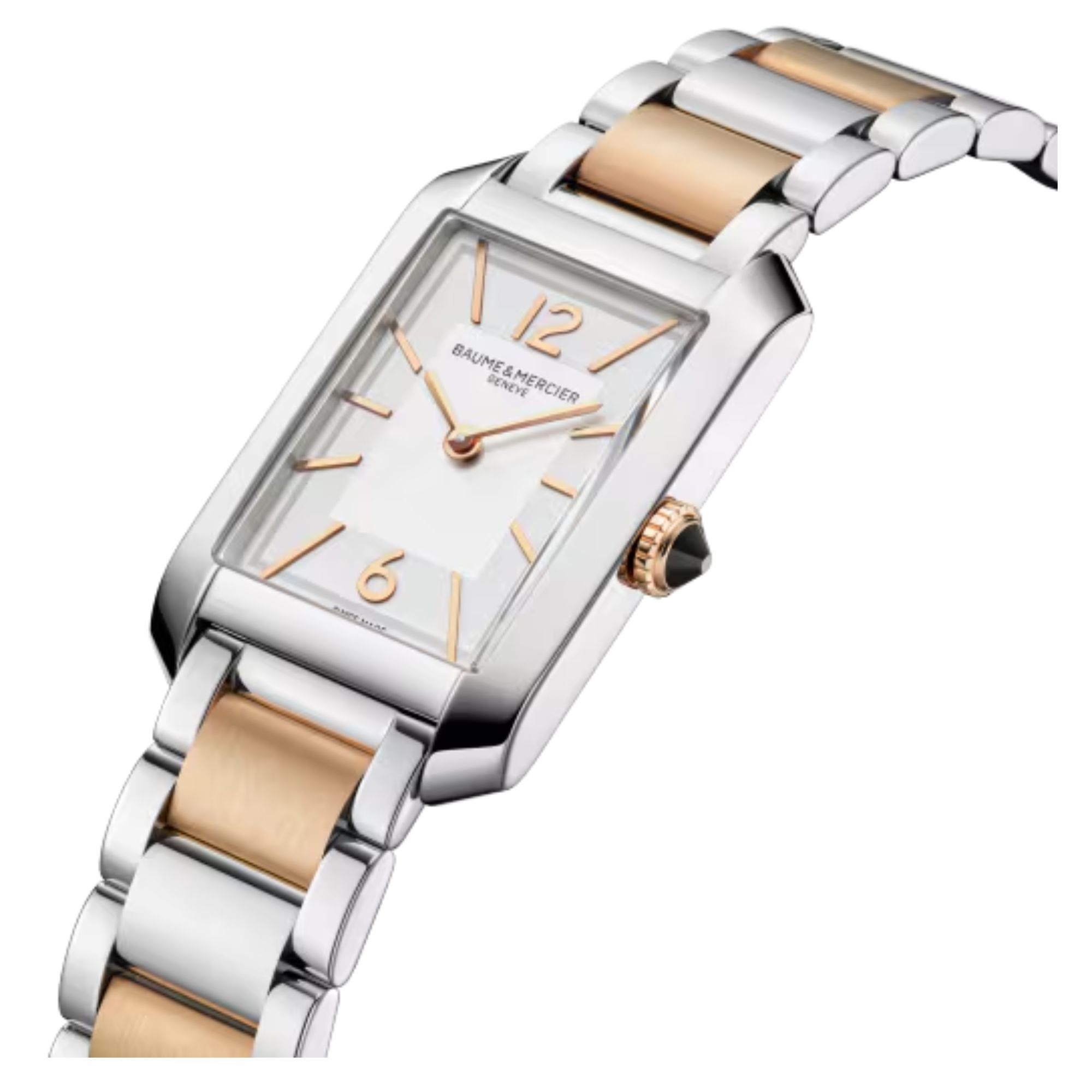 Baume et Mercier Hampton quartz watch white dial steel et rose gold bracelet 35 x 22 mm