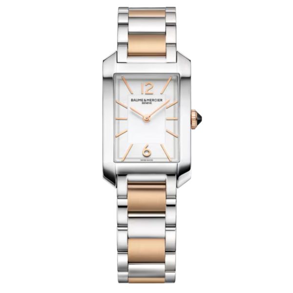 Montre Baume et Mercier Hampton quartz cadran opalin bracelet acier et or rose 35 x 22 mm