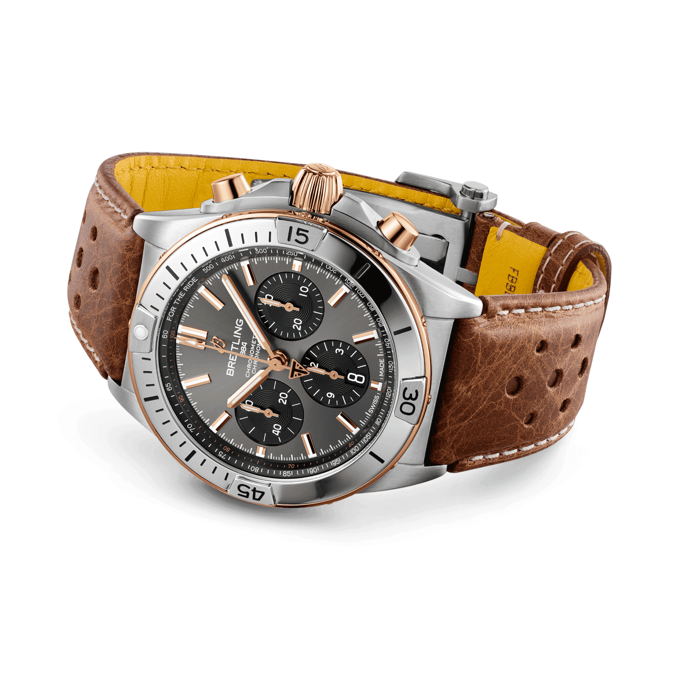 Montre Breitling Chronomat B01 Triumph automatique cadran anthracite bracelet cuir brun 42 mm TB0134101M1X1
