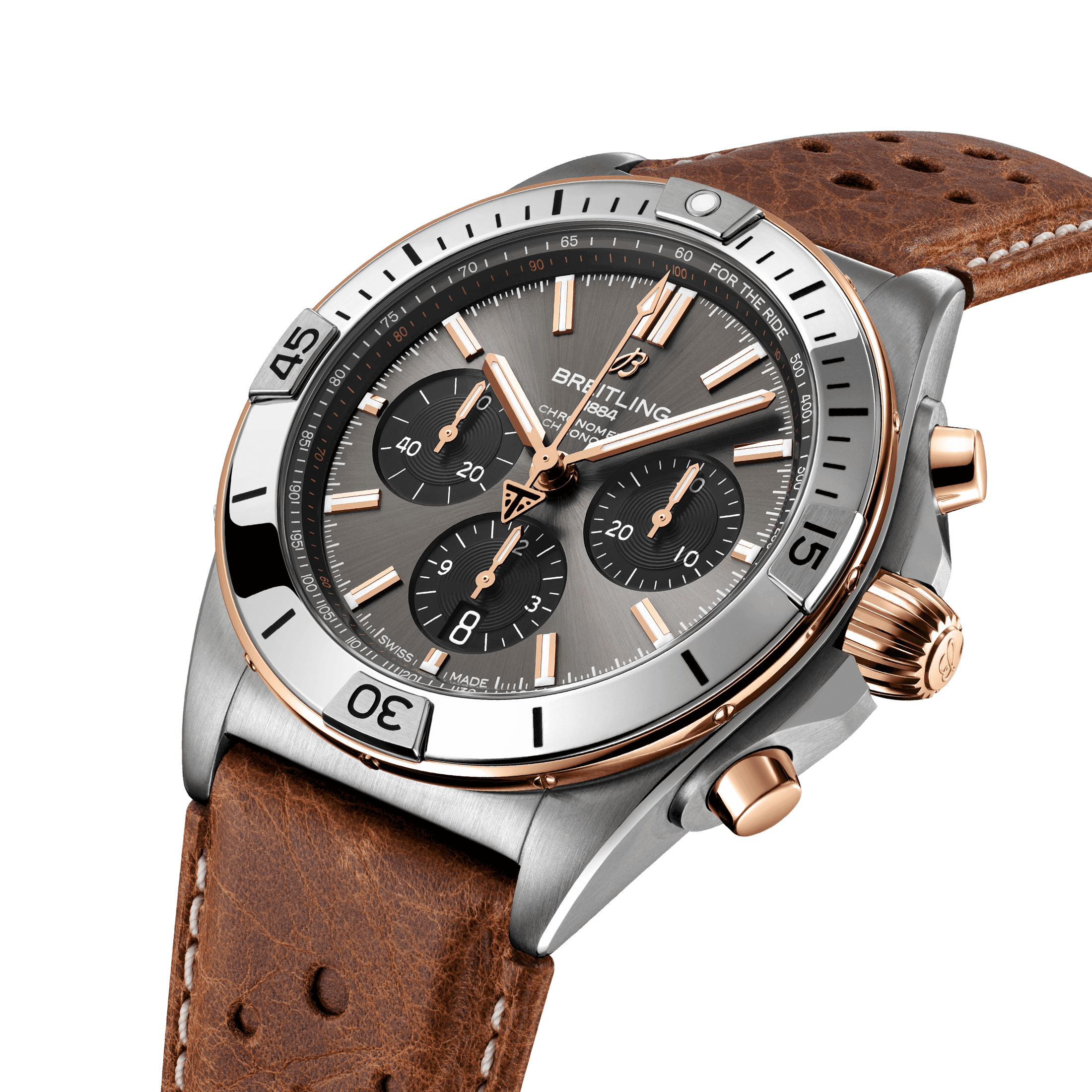 Montre Breitling Chronomat B01 Triumph automatique cadran anthracite bracelet cuir brun 42 mm TB0134101M1X1