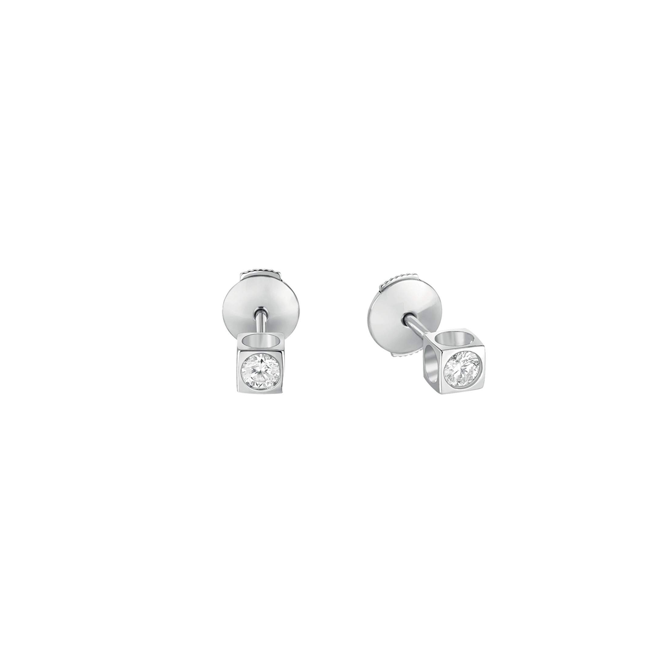 Puces d’oreilles Dinh Van Le Cube Diamant grand modèle en or blanc et diamants