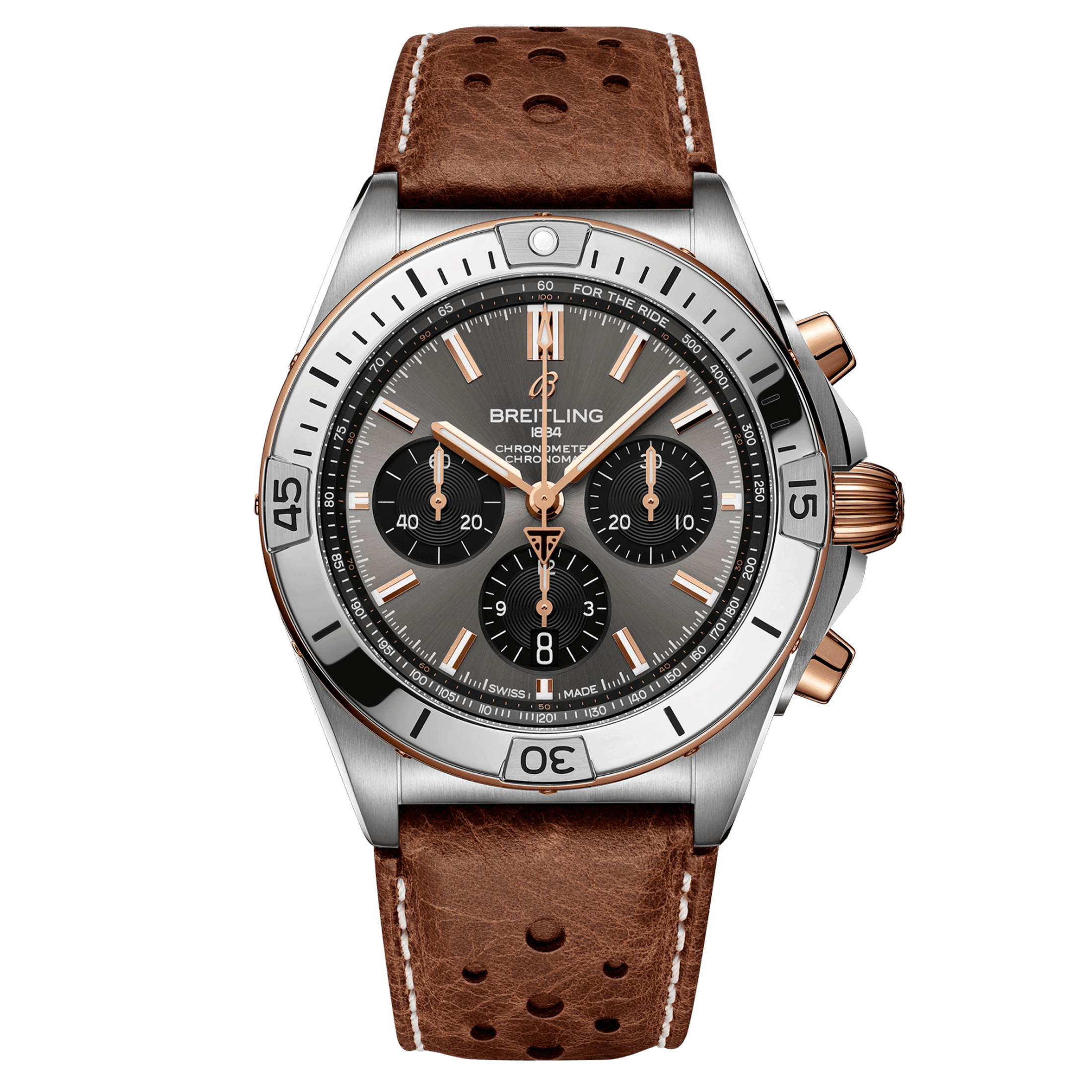 Montre Breitling Chronomat B01 Triumph automatique cadran anthracite bracelet cuir brun 42 mm TB0134101M1X1