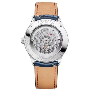 Montre Baume et Mercier Clifton Baumatic Phase de Lune automatique cadran bleu bracelet cuir bleu 39 mm
