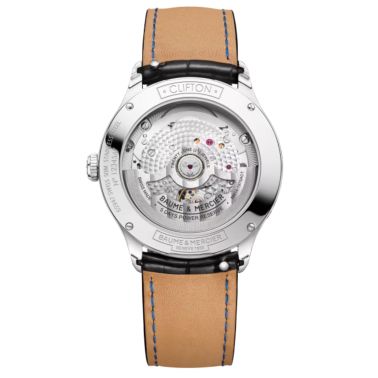 Montre Baume et Mercier Clifton Baumatic Phase de Lune automatique cadran gris bracelet cuir noir 39 mm