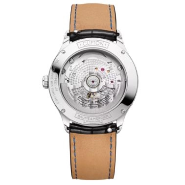 Montre Baume et Mercier Clifton Baumatic Phase de Lune automatique cadran gris bracelet cuir noir 39 mm