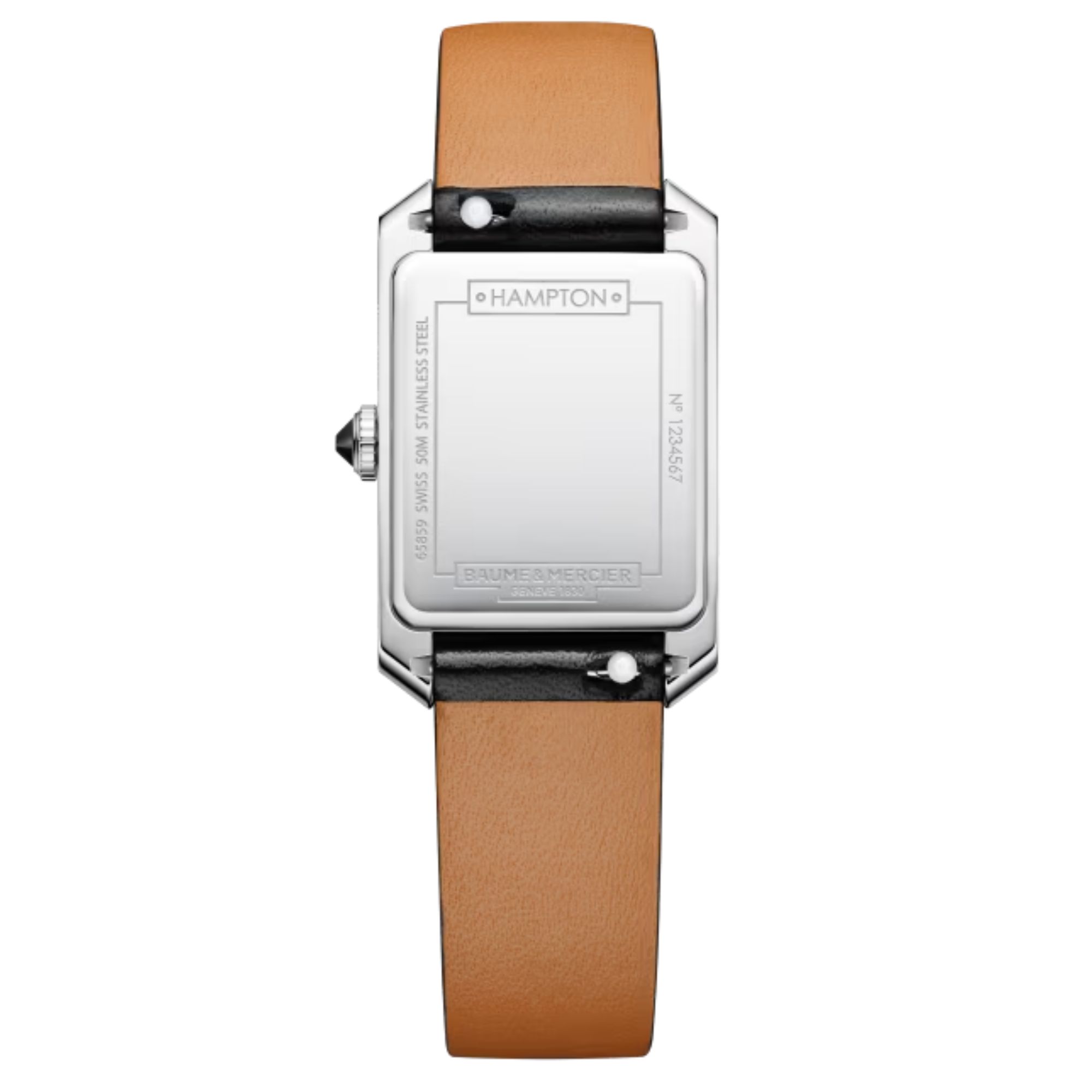 Montre Baume et Mercier Hampton quartz cadran noir bracelet cuir noir 35 x 22 mm