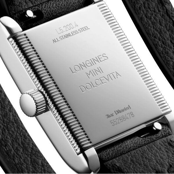 Montre Longines Mini DolceVita quartz cadran argent flinqué bracelet cuir double-tour noir 21,5 x 29 mm L5.200.0.71.0