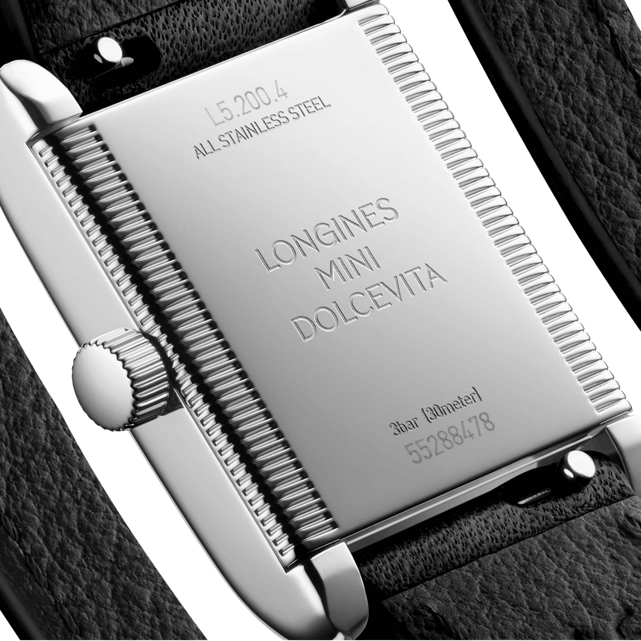 Montre Longines Mini DolceVita quartz cadran argent flinqué bracelet cuir double-tour noir 21,5 x 29 mm L5.200.0.71.0
