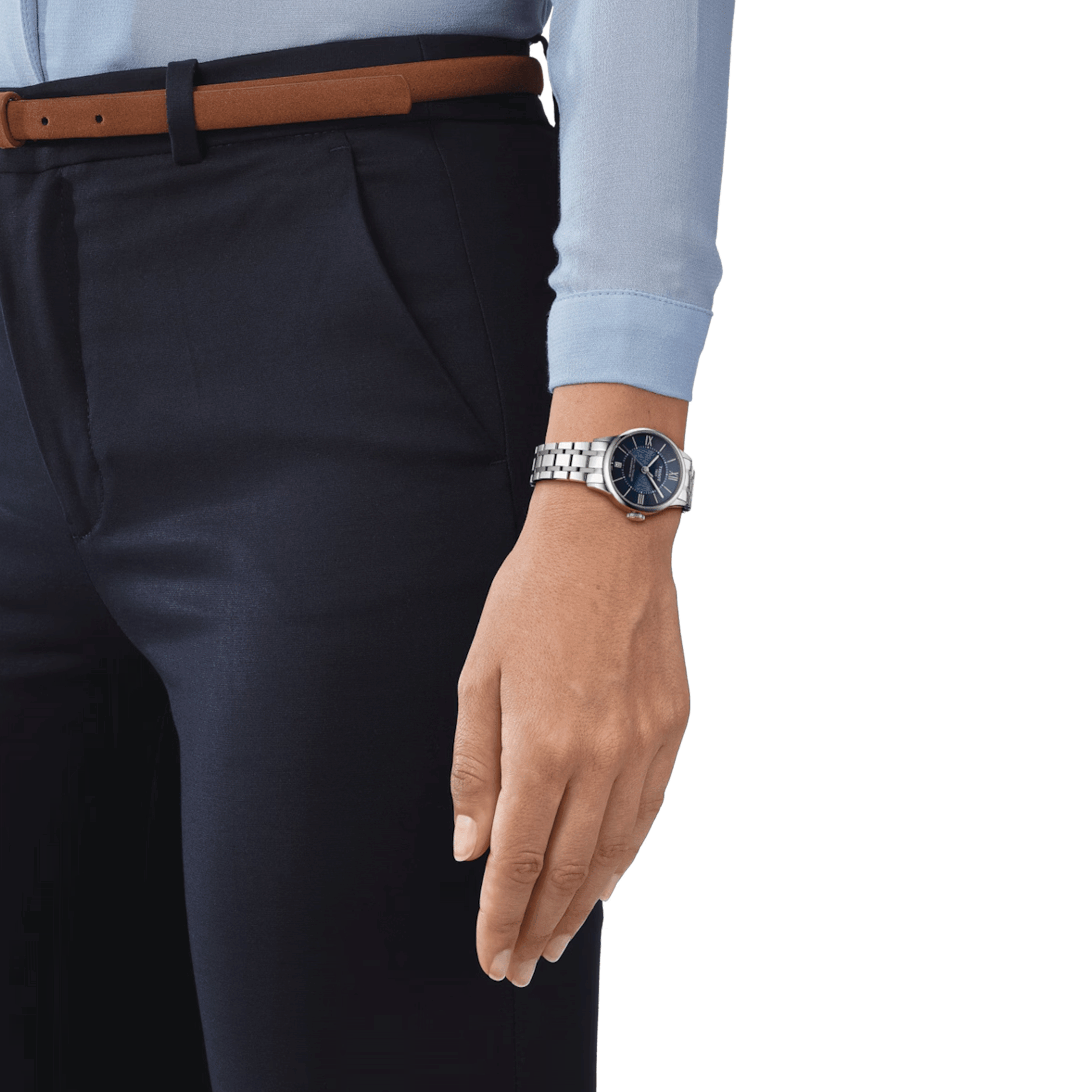 Tissot T-Classic Chemin Des Tourelles Powermatic 80 watch blue dial steel bracelet 32 mm