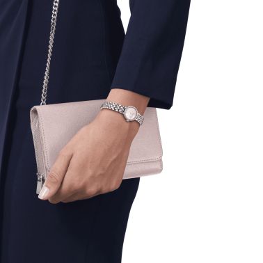 Tissot Lovely Round quartz watch bezel set with white mother-of-pearl dial stainless steel bracelet 19.5 mm T140.009.61.116.00