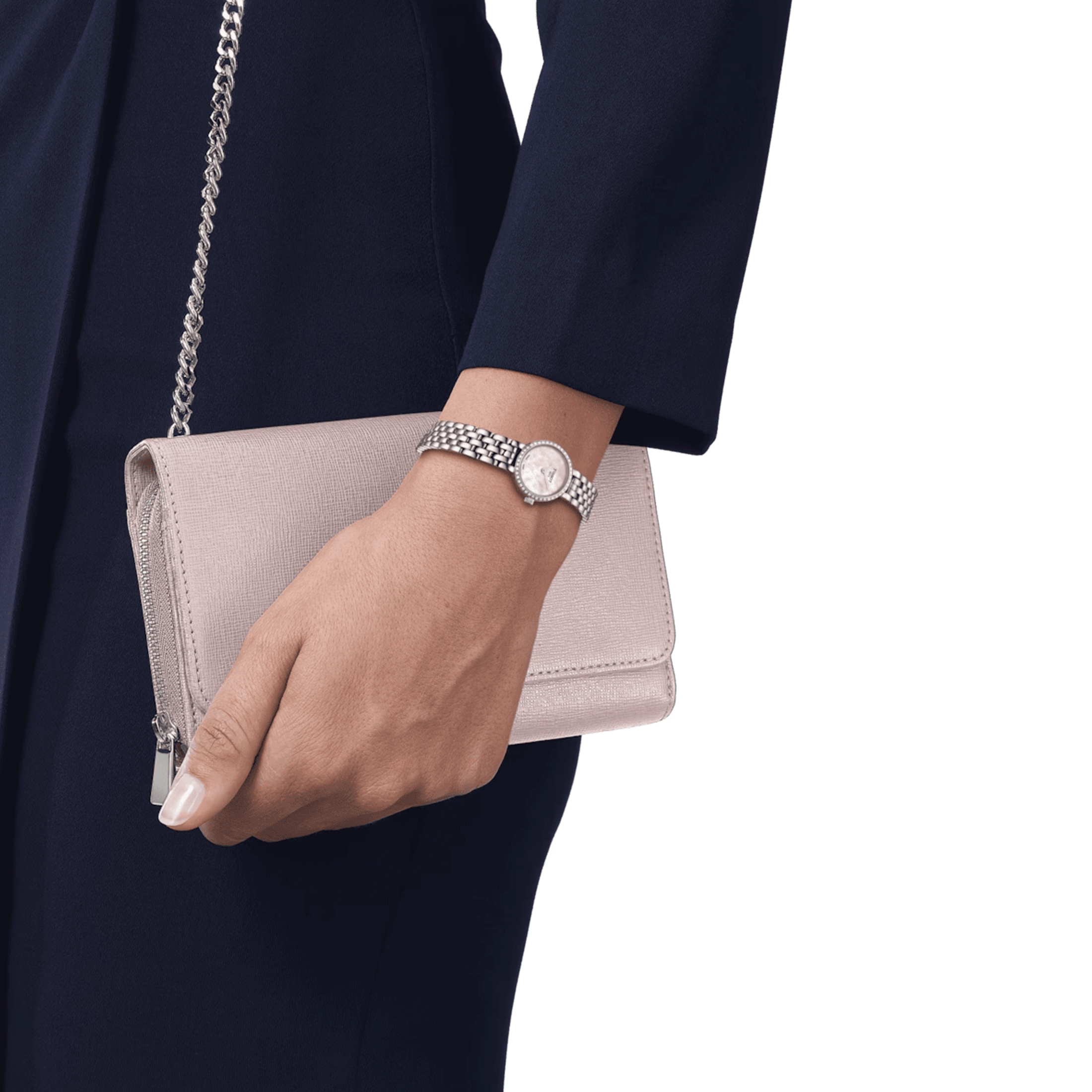 Tissot Lovely Round quartz watch bezel set with white mother-of-pearl dial stainless steel bracelet 19.5 mm T140.009.61.116.00