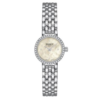 Montre Tissot Lovely Round quartz lunette sertie cadran nacre blanche bracelet acier 19,5 mm T140.009.61.116.00