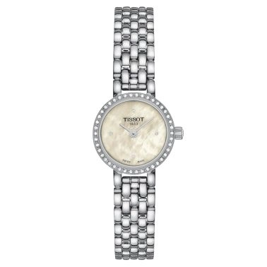 Montre Tissot Lovely Round quartz lunette sertie cadran nacre blanche bracelet acier 19,5 mm T140.009.61.116.00