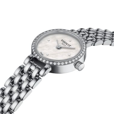 Tissot Lovely Round quartz watch bezel set with white mother-of-pearl dial stainless steel bracelet 19.5 mm T140.009.61.116.00