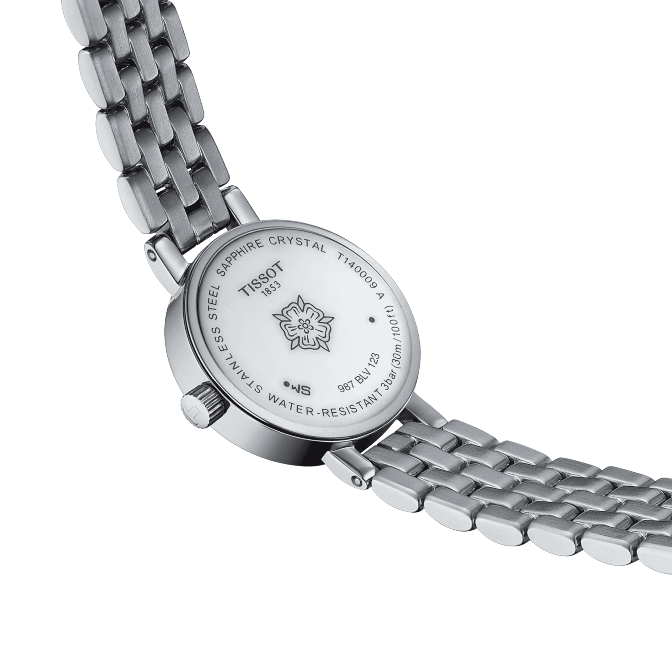Tissot Lovely Round quartz watch bezel set with white mother-of-pearl dial stainless steel bracelet 19.5 mm T140.009.61.116.00