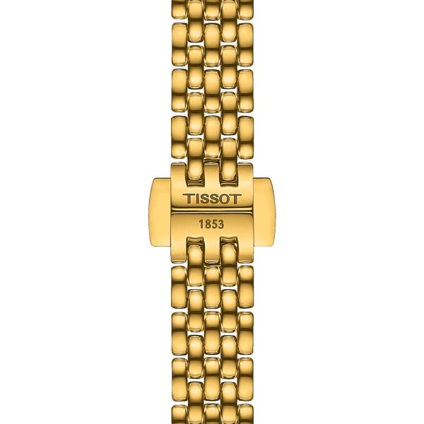Tissot Lovely Round quartz watch bezel set with champagne dial stainless steel bracelet pvd yellow gold 19.5 mm T140.009.63.026.
