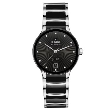 Montre Rado Centrix Diamonds automatique index diamants cadran noir bracelet acier et céramique 35 mm