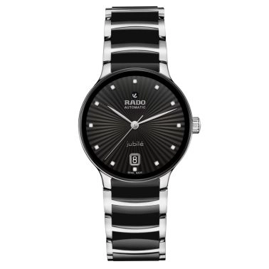 Montre Rado Centrix Diamonds automatique index diamants cadran noir bracelet acier et céramique 35 mm