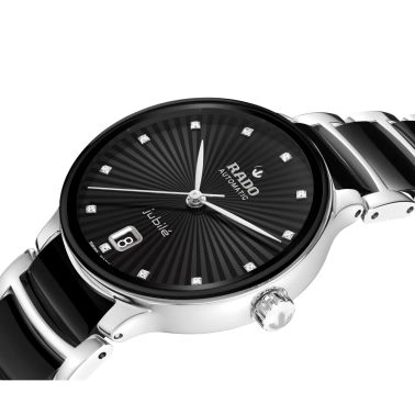 Montre Rado Centrix Diamonds automatique index diamants cadran noir bracelet acier et céramique 35 mm